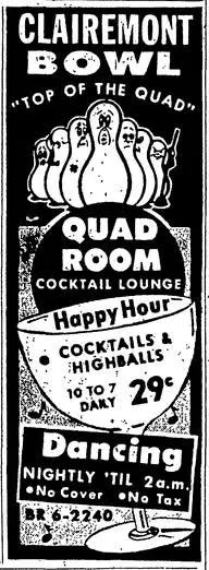 1958 Evening Tribune Ad Clairemont Bowl