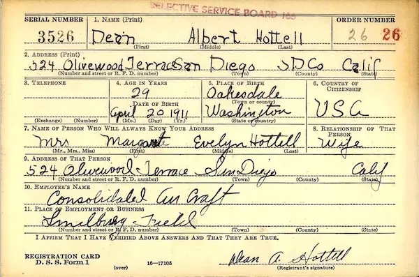 Dean Hottell draft registration
