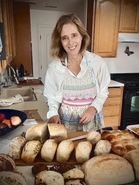 Renate with loaves of bread
