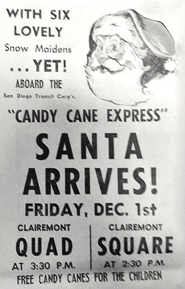 Black and white santa advertisement for Clairemont