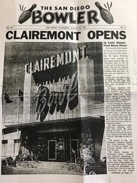 Clairemont bowl newspaper article