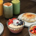 clairemont coffee shop coffees and foods on table