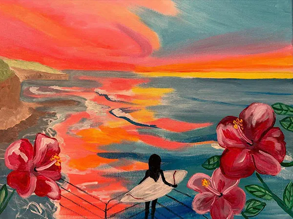Surfer girl painting
