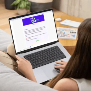 Woman on couch fast times laptop